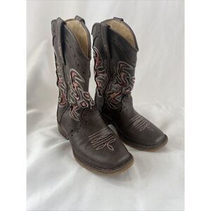 Roper Lexi Rhinestone Square Toe Cowboy  Youth Little Girls Brown Casual Boots 9